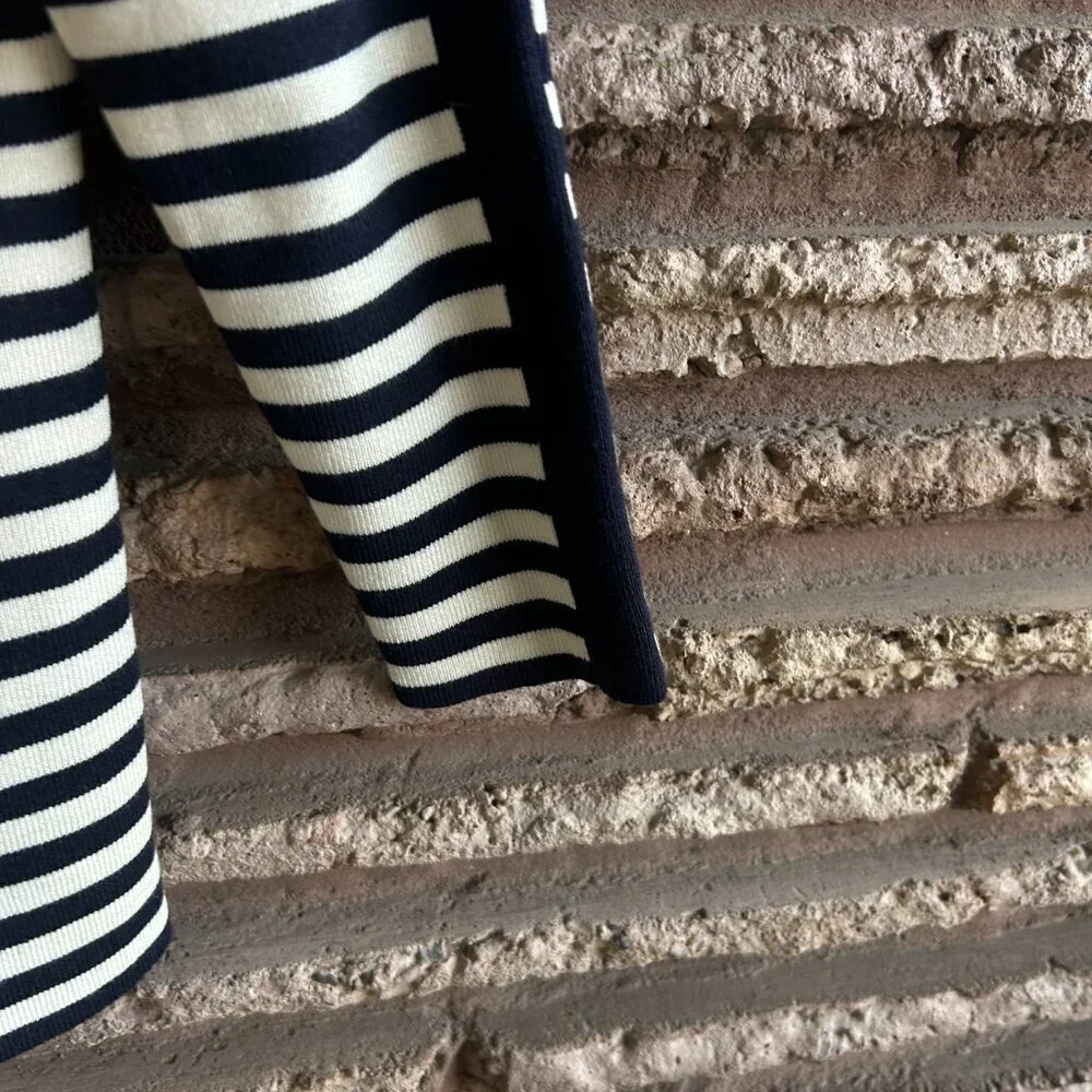 Lauren Ralph Lauren Navy Blue White Nautical Stripe Silk Blend Sweater Small P